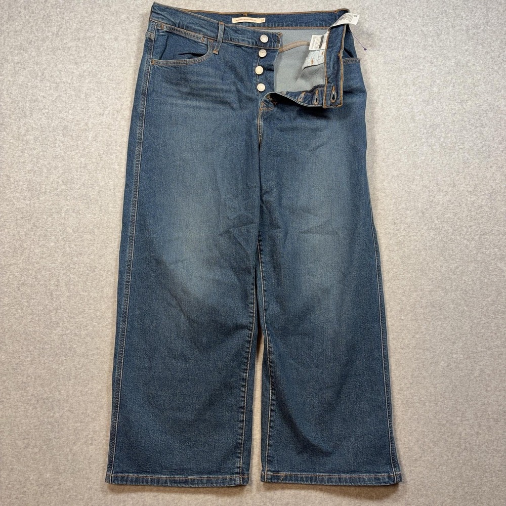 Levis Mile High Cropped Wide Leg Jeans Womens 34x25.5 Medium Wash Blue Stretch